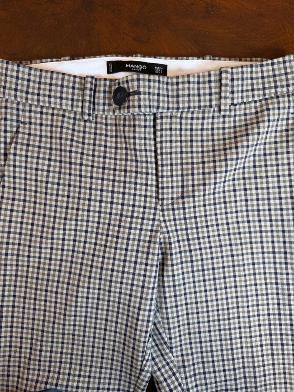 Mango Men's Blue and White Checked Chinos‎
